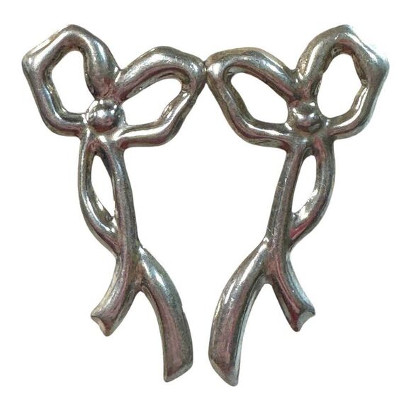 Vintage Taxco Mexico Sterling Silver 925 Bow Shaped Earrings 2" Long Statement - Picture 2 of 7